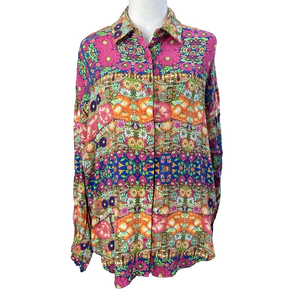 Forever 21 Shirt Womens M Multicolor Floral Button Up Long Sleeve Top Boho